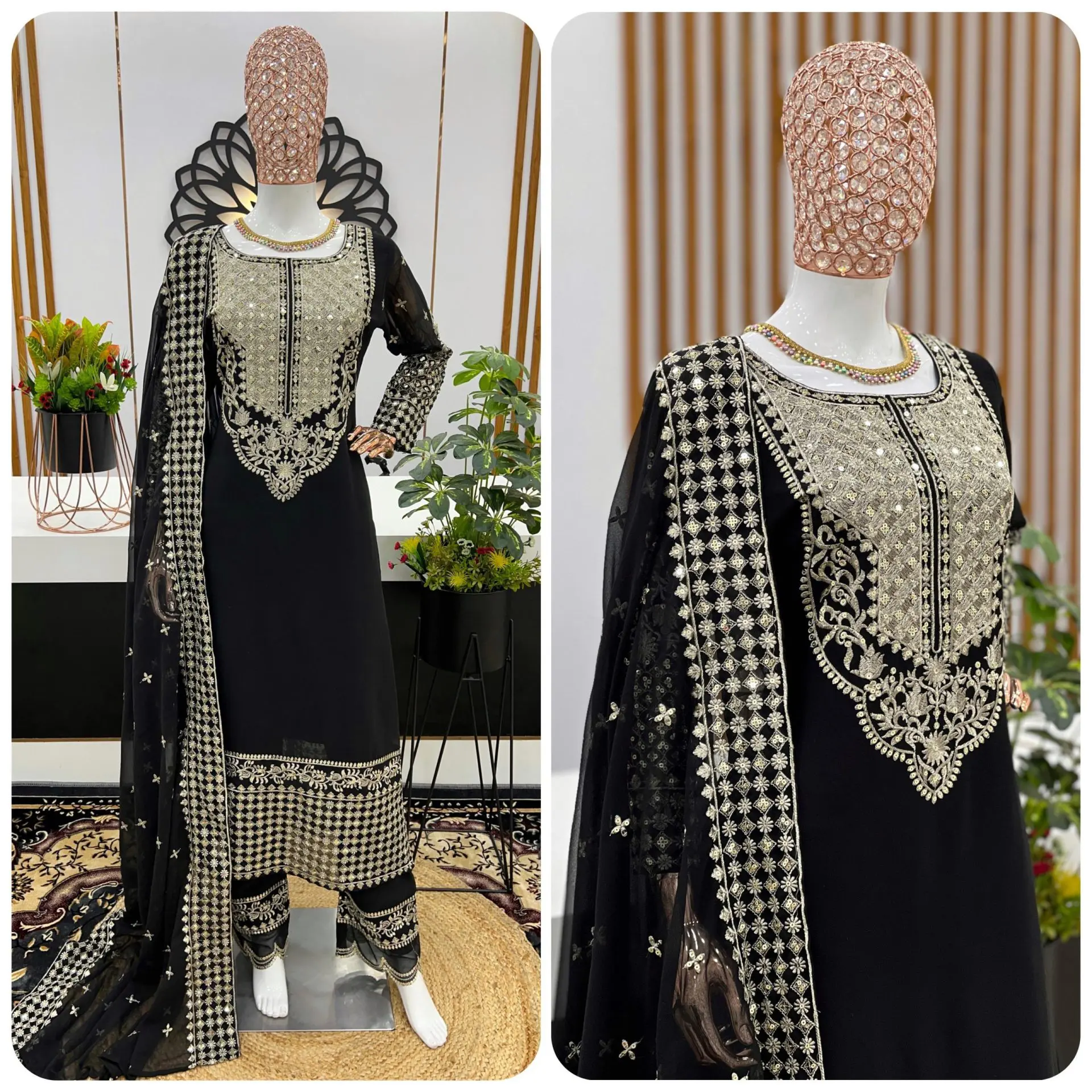 Elegant Black Pure Georgette Pakistani Suit with Embroidery and Dupatta