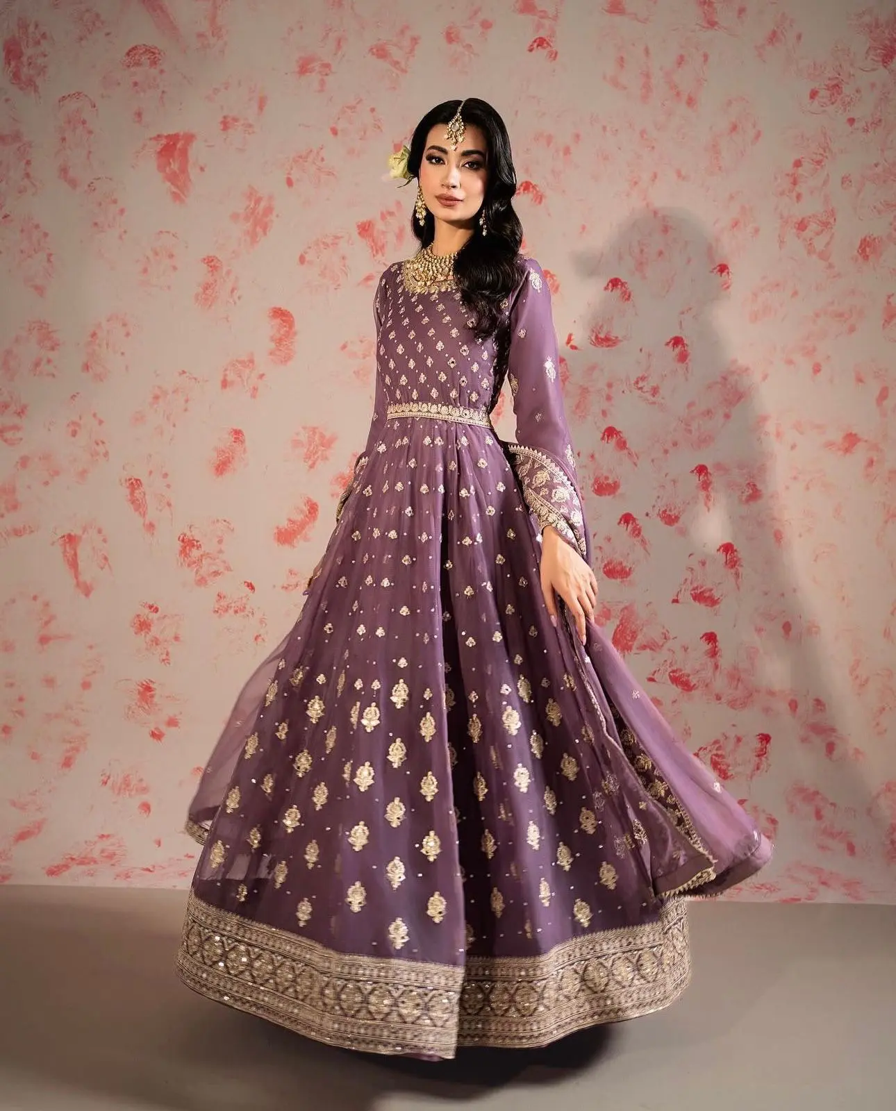 Lavender Silk Embroidered Anarkali Gown