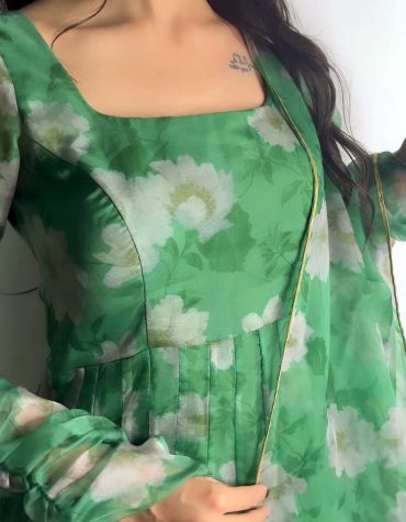 Mystic Green Organza Anarkali with Embroidery Belt