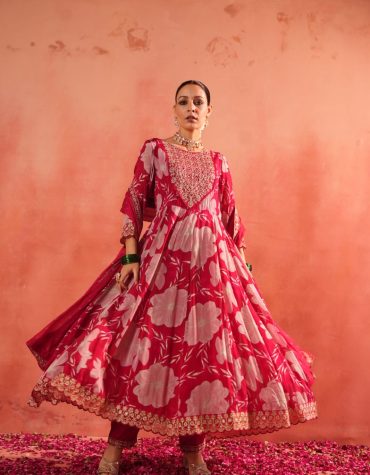 Premium Chinnon Floral Anarkali Suit Set With Dupatta