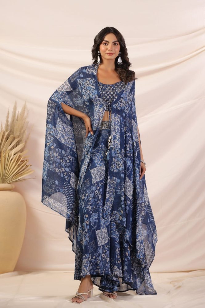 Elegant Croptop Palazzo and Cape Set