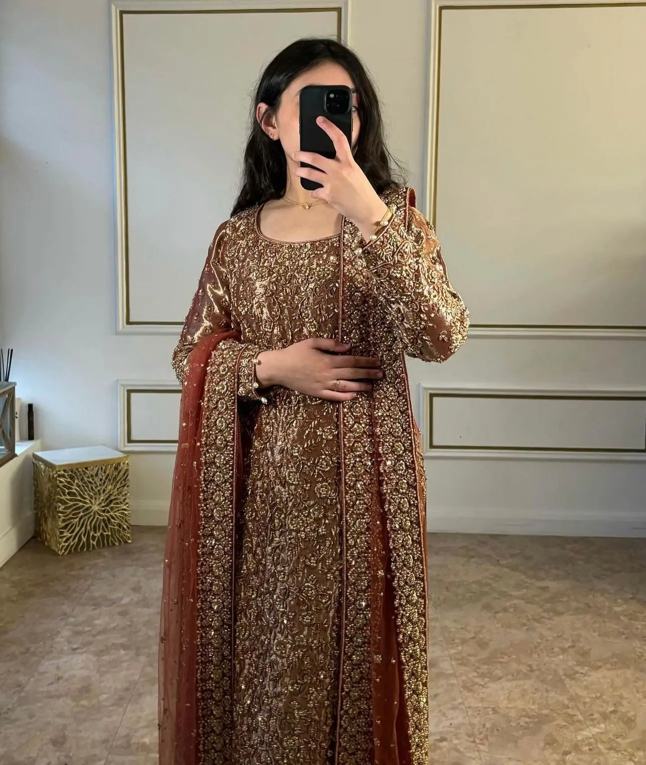 Regal Gold Embroidered Kurta Palazzo Set with Dupatta