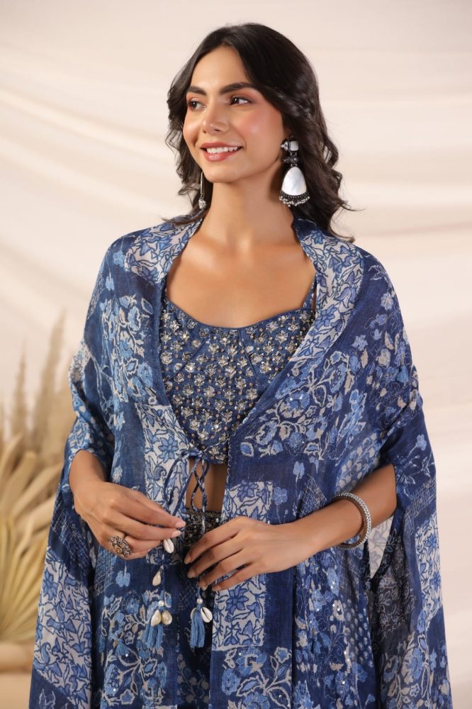 Elegant Croptop Palazzo and Cape Set