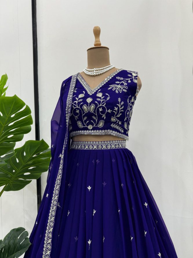 Royal Blue Embroidered Anarkali Gown with Dupatta