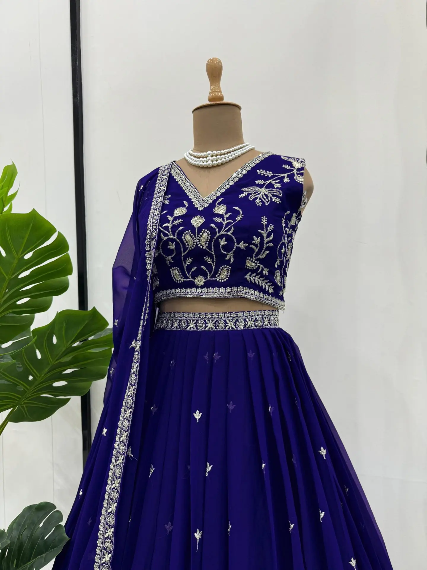 Royal Blue Embroidered Anarkali Gown with Dupatta