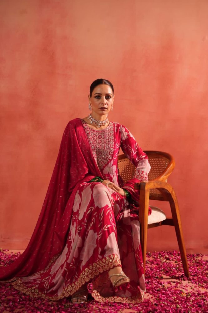 Premium Chinnon Floral Anarkali Suit Set With Dupatta