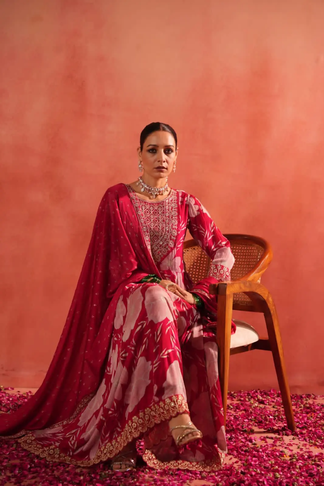 Premium Chinnon Floral Anarkali Suit Set With Dupatta