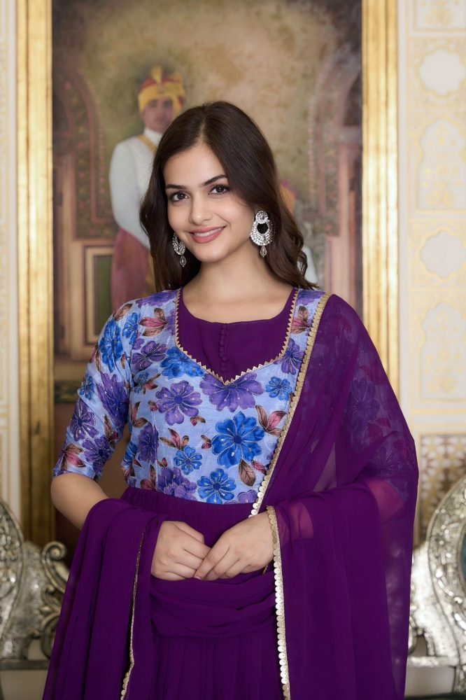 Elegant Floral Fusion Anarkali Gown Set