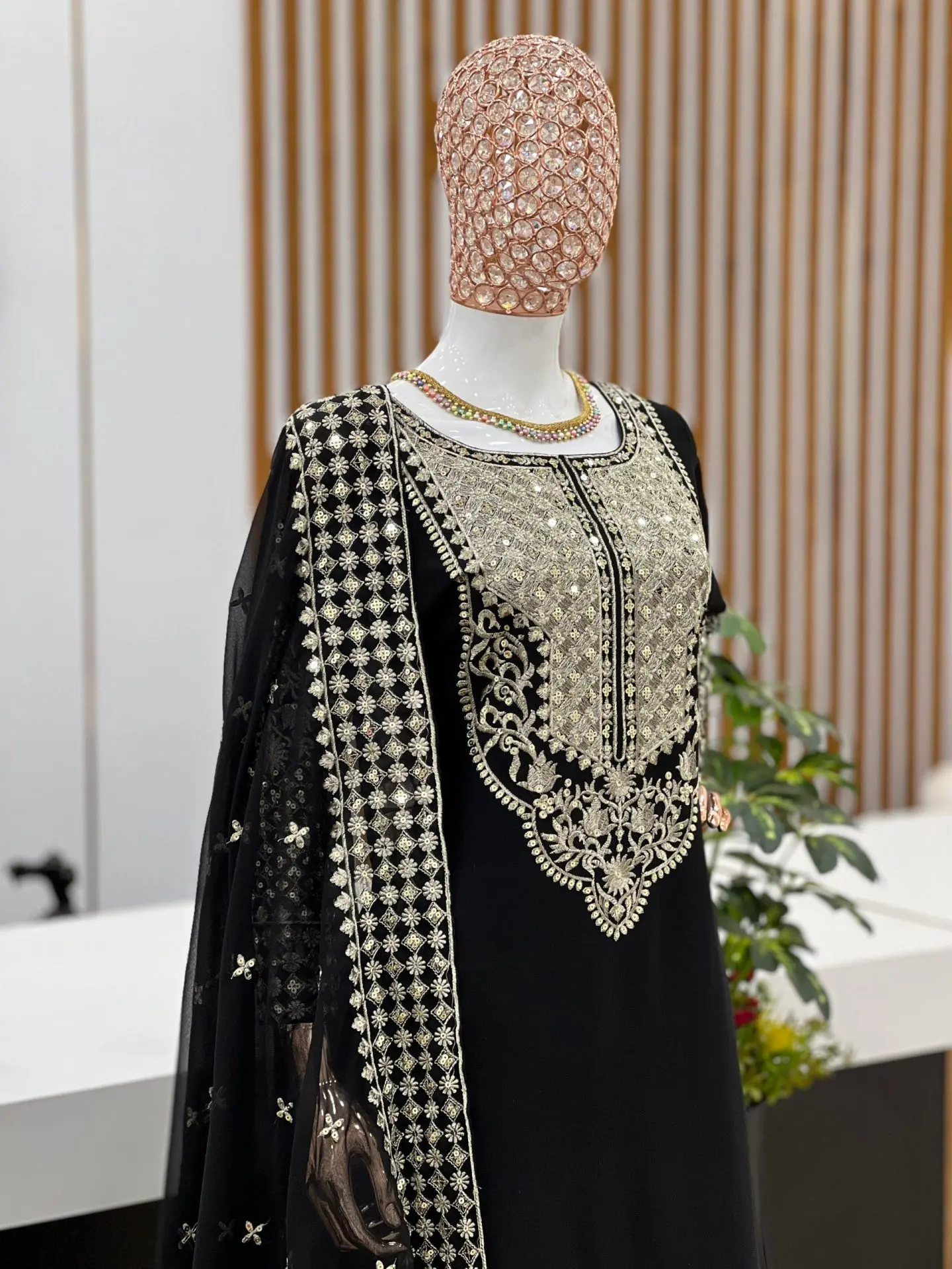 Elegant Black Pure Georgette Pakistani Suit with Embroidery and Dupatta