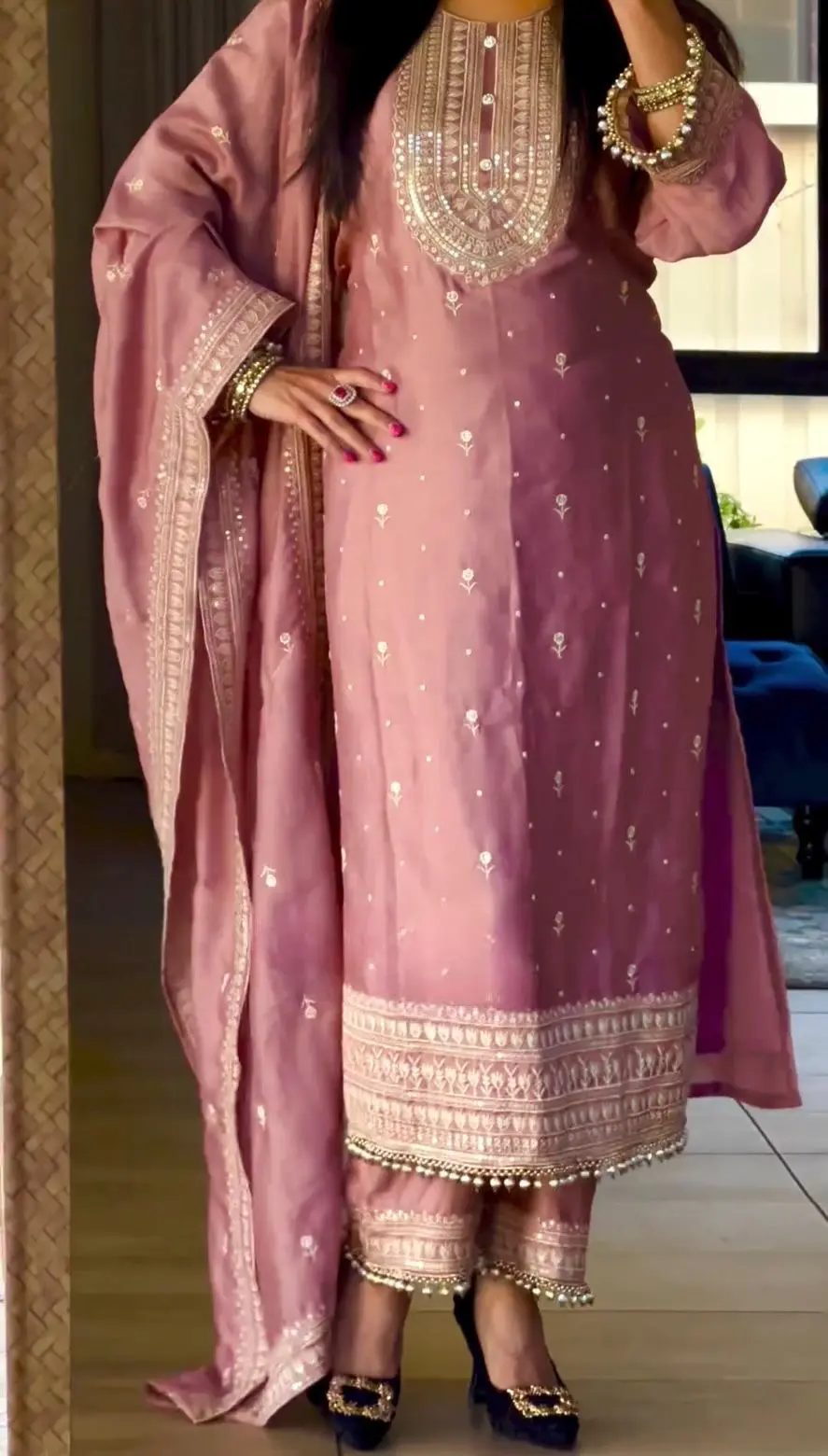 Blush Mauve Embroidered Salwar Kameez Set