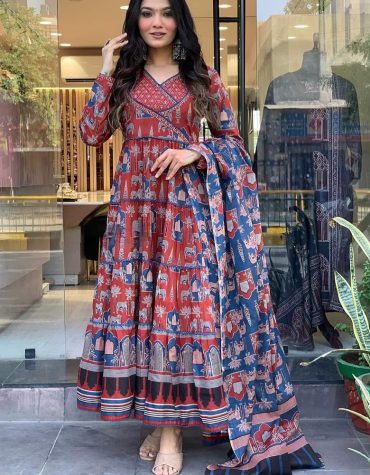Chanderi Print Anarkali Suit Set