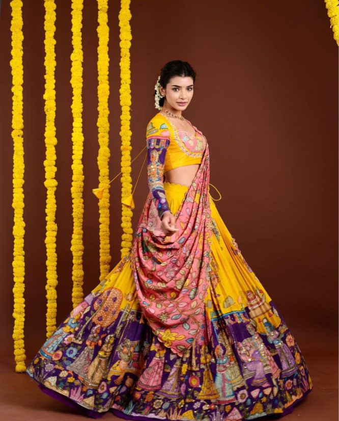 Kalamkari Floral Lehenga Choli With Dupatta