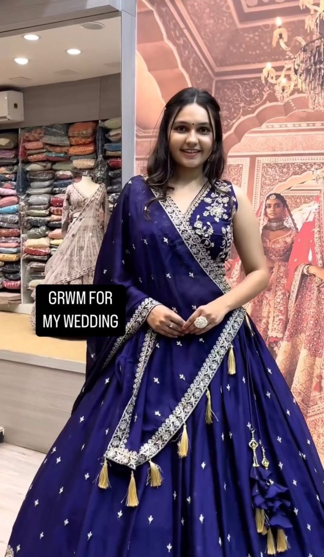 Royal Blue Embroidered Anarkali Gown with Dupatta