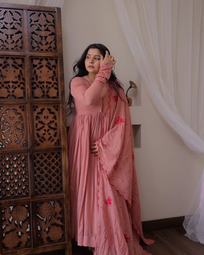 Blush Rose Anarkali Set with Embroidered Dupatta