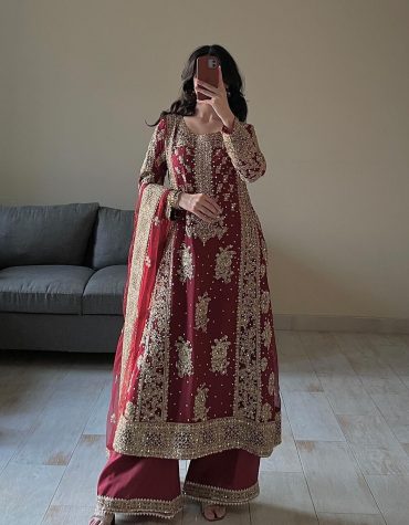 Royal Scarlet Kurta Palazzo And Dupatta Set