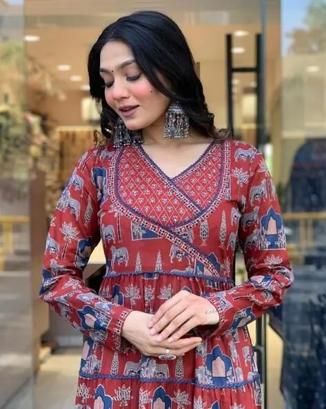 Chanderi Print Anarkali Suit Set