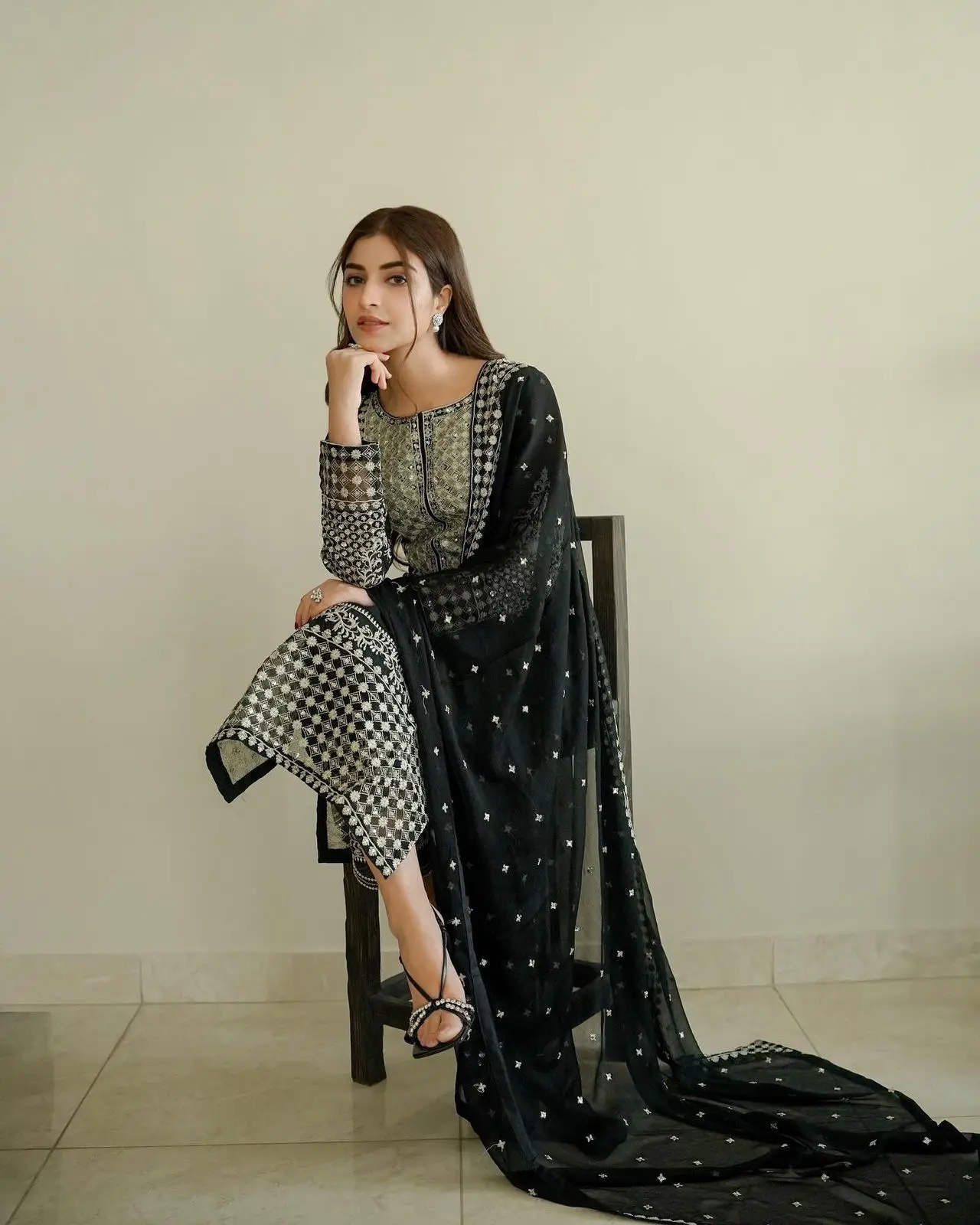 Elegant Black Pure Georgette Pakistani Suit with Embroidery and Dupatta