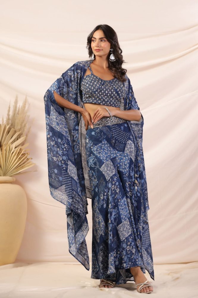Elegant Croptop Palazzo and Cape Set