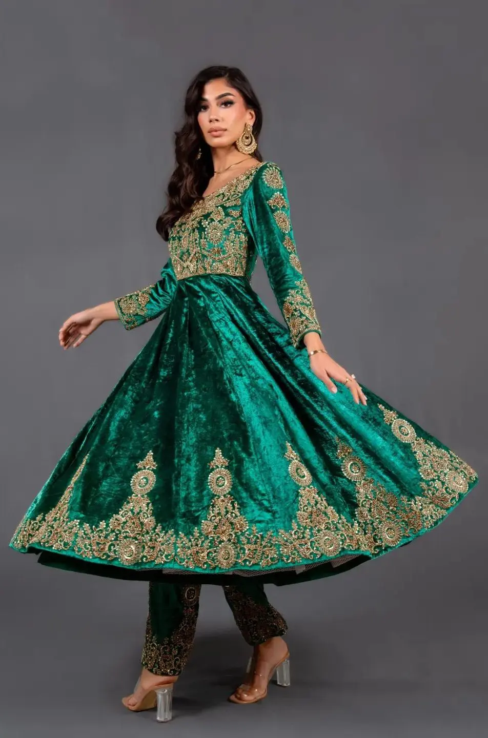 Elegant Emerald Velvet Anarkali Suit Set