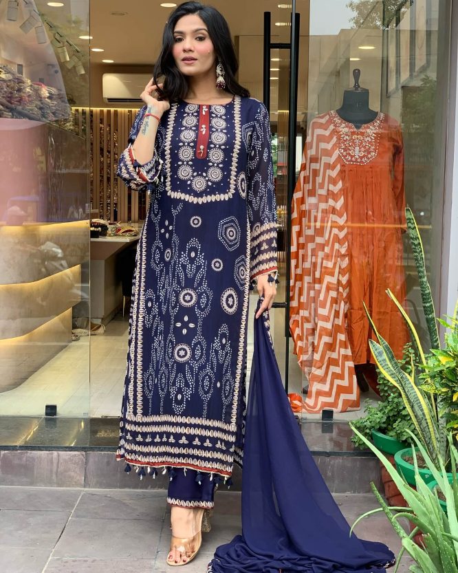 Royal Blue Handcrafted Threadwork Suit