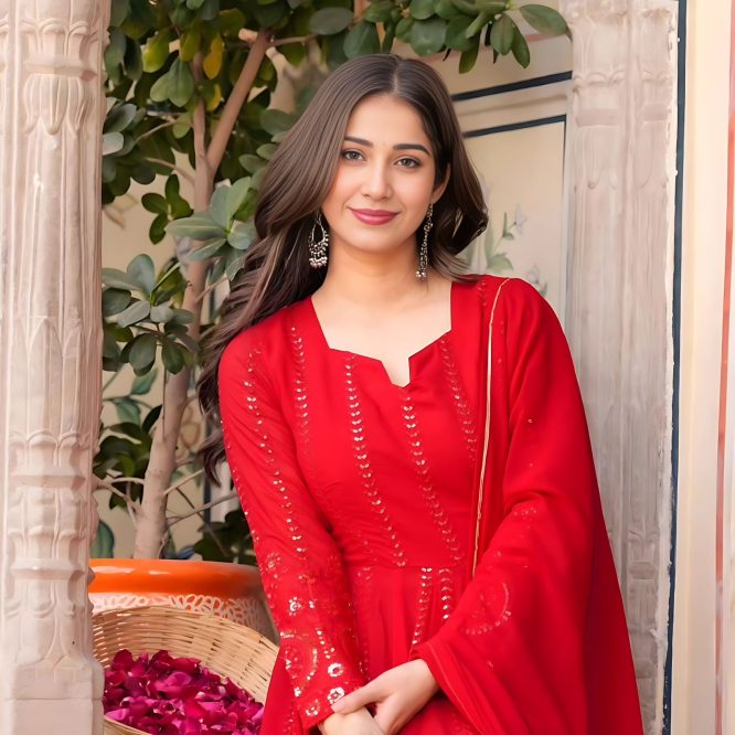 Radiant Red Gota Patti Anarkali Suit