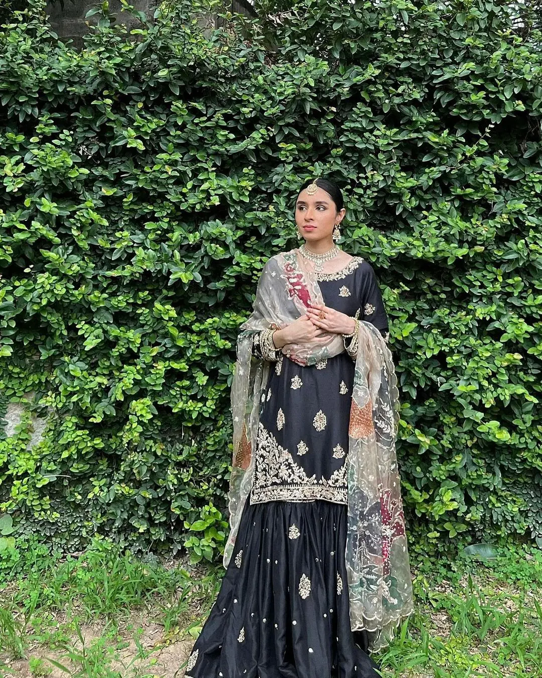 Midnight Gold Embroidered Sharara with Luxe Handcrafted Dupatta