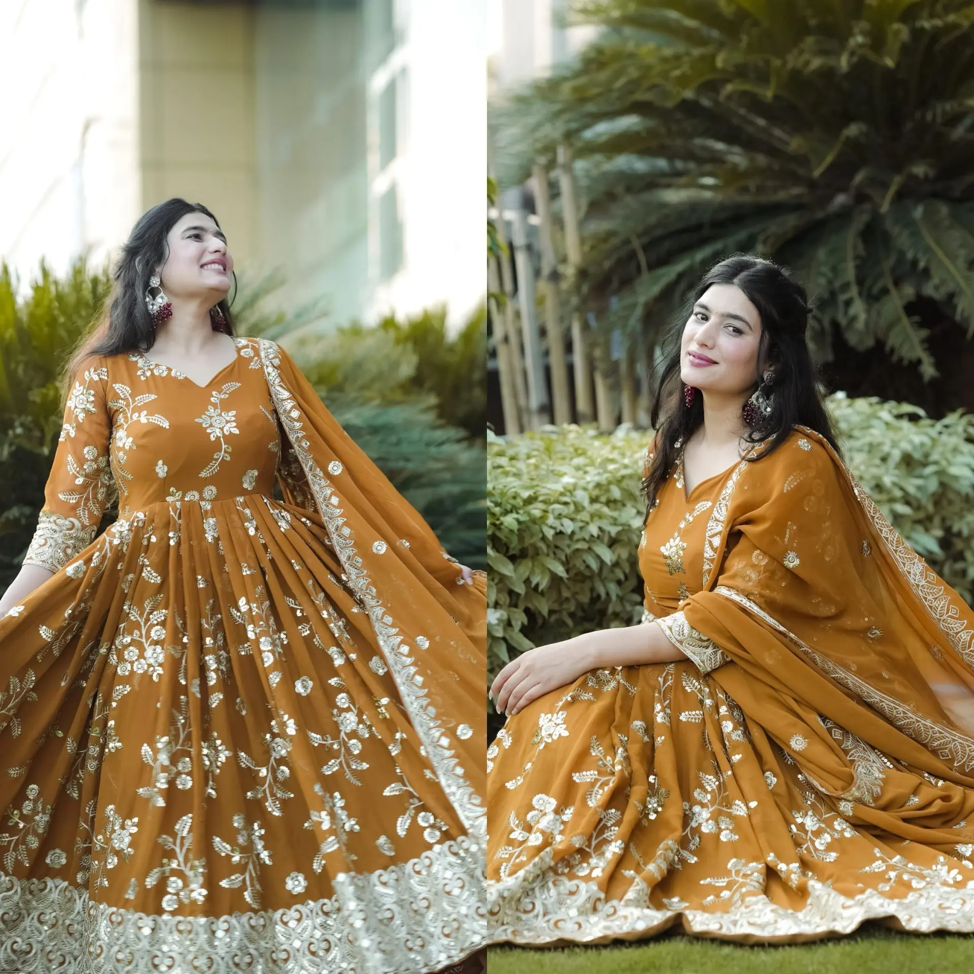 Amber Elegance Floral Anarkali Suit