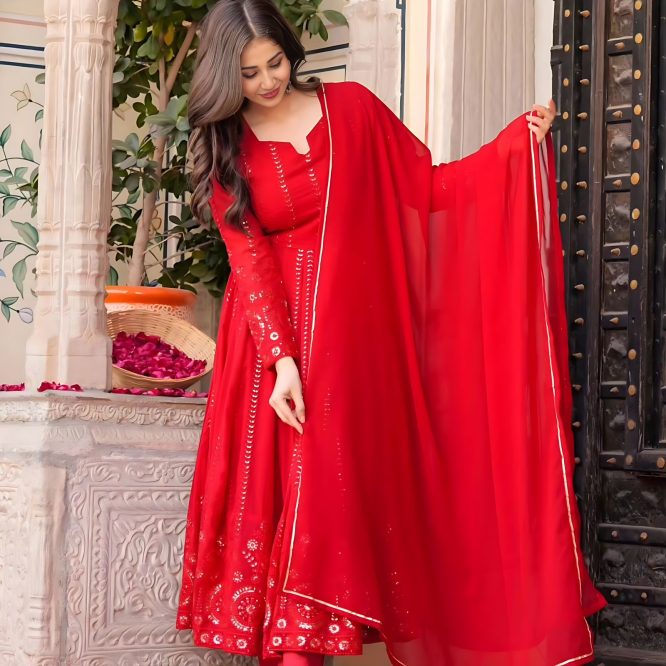 Radiant Red Gota Patti Anarkali Suit