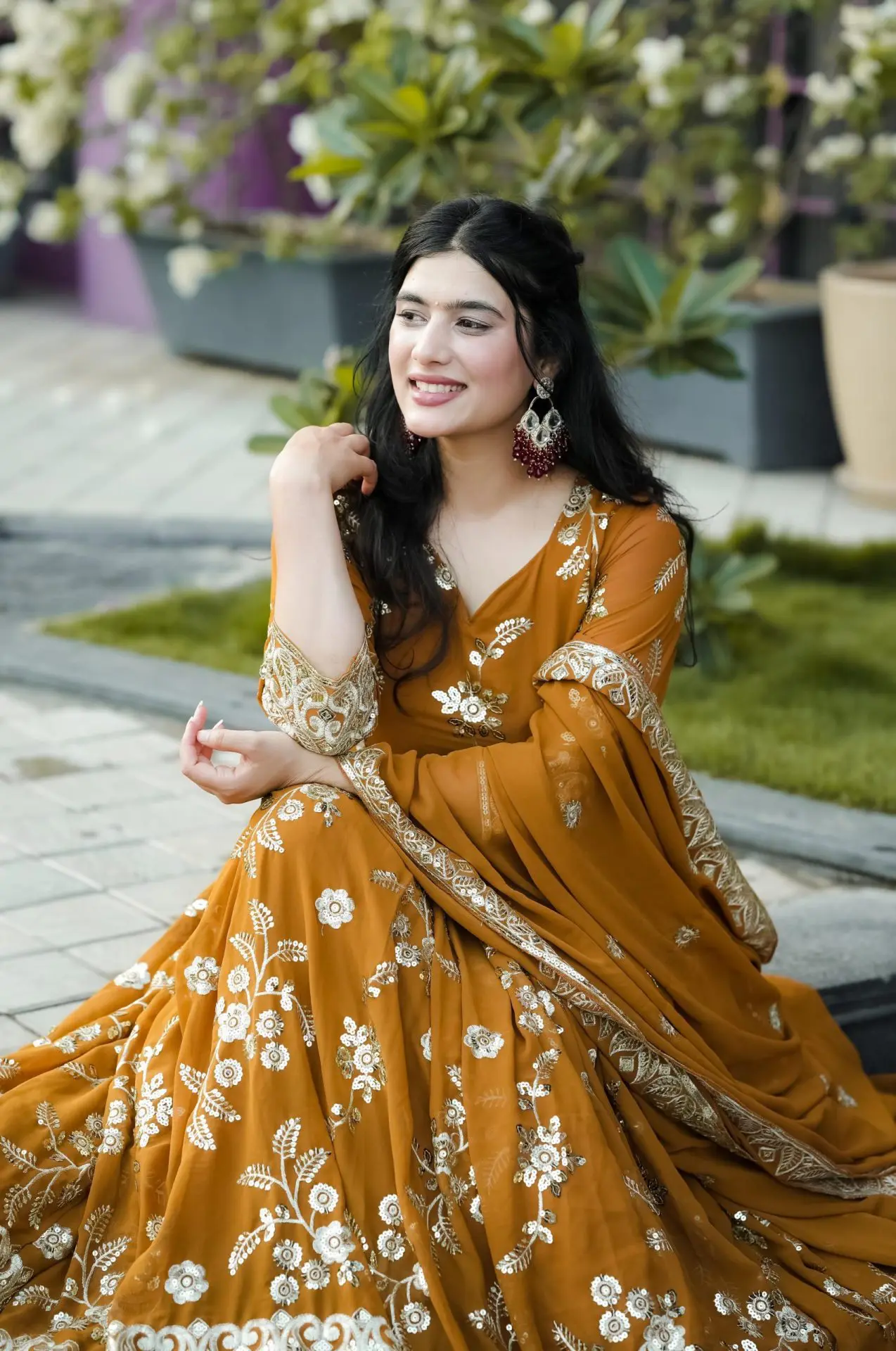 Amber Elegance Floral Anarkali Suit