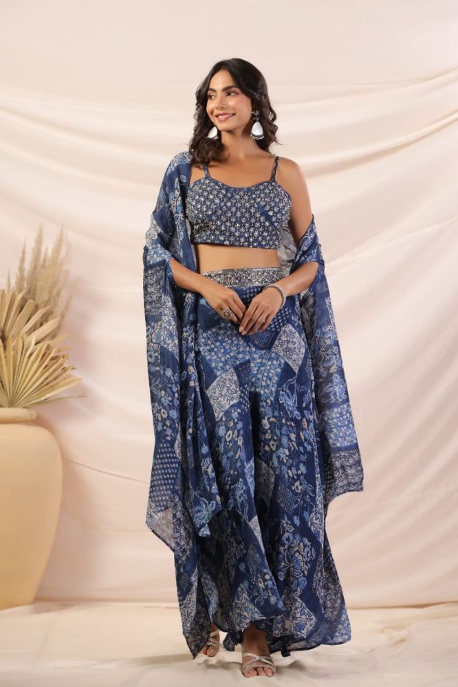 Elegant Croptop Palazzo and Cape Set