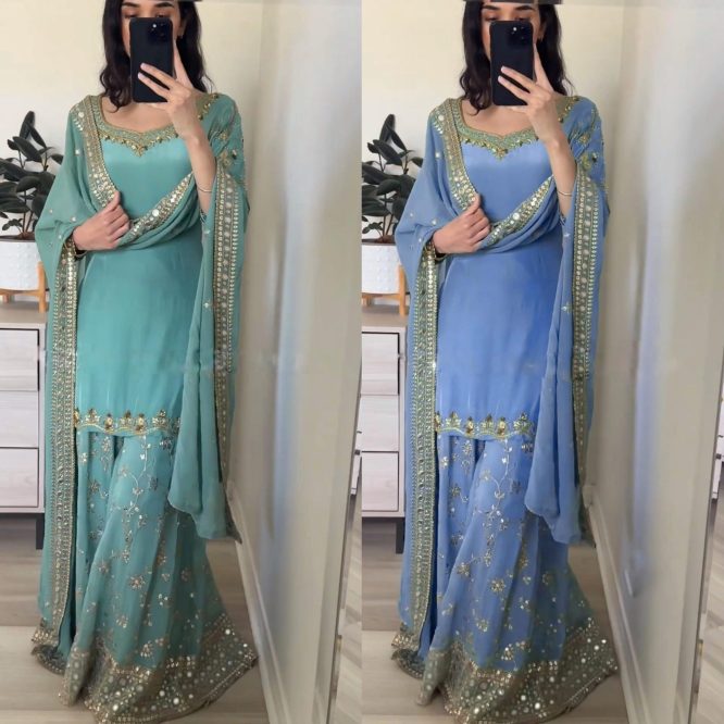 Midnight Glam Kurti Palazzo Dupatta Set