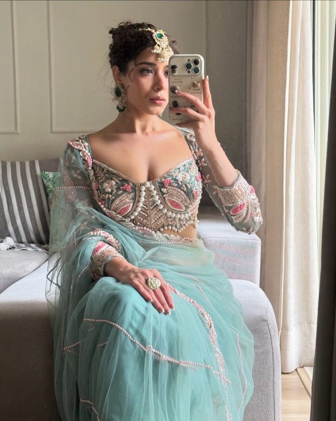 Resham-E-Pista Saree With Designer Blouse