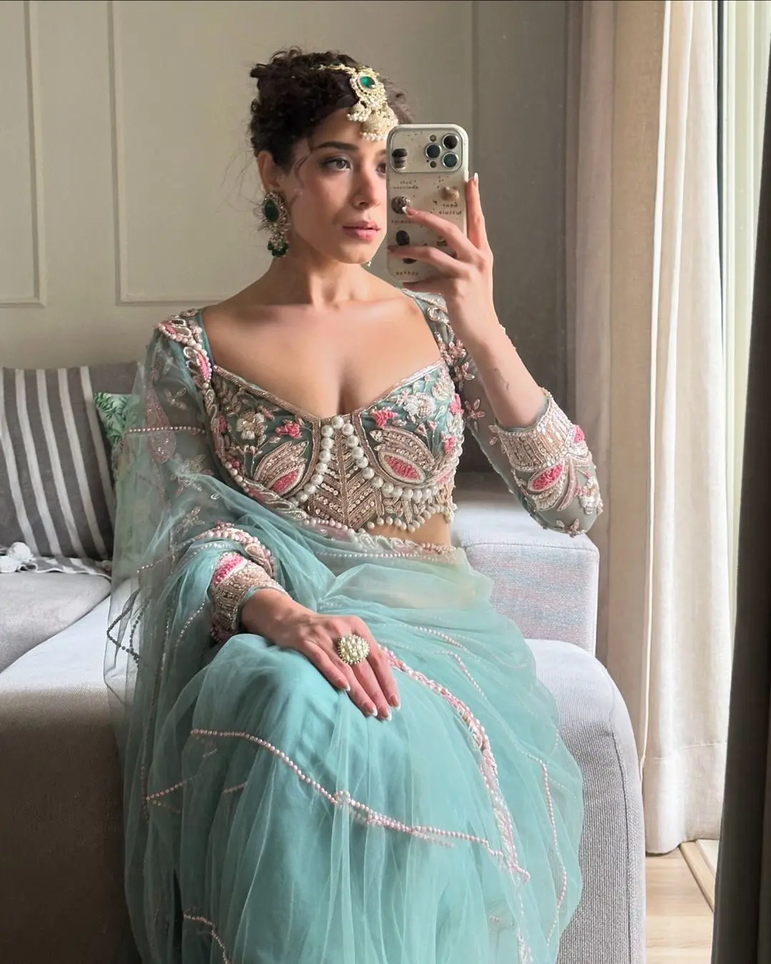 Resham-E-Pista Saree With Designer Blouse