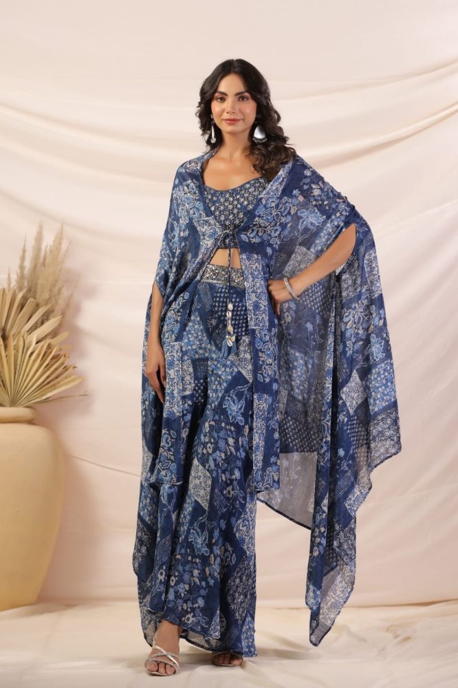 Elegant Croptop Palazzo and Cape Set