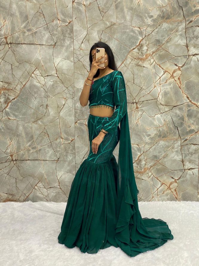 Party Perfect Embroidered Fusion Lehenga   Saree