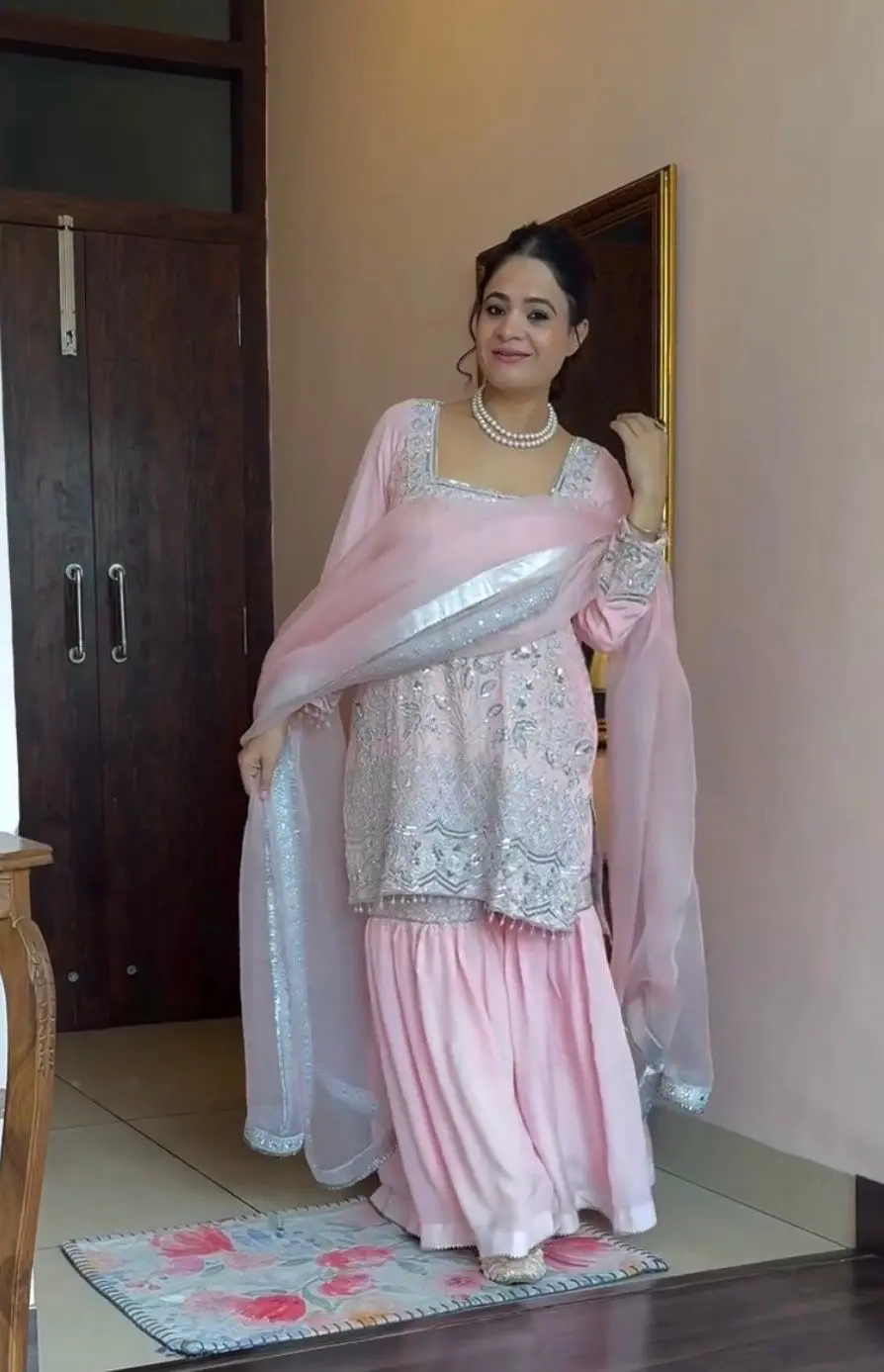 Blush Pink Pearl Embellished Sharara Set