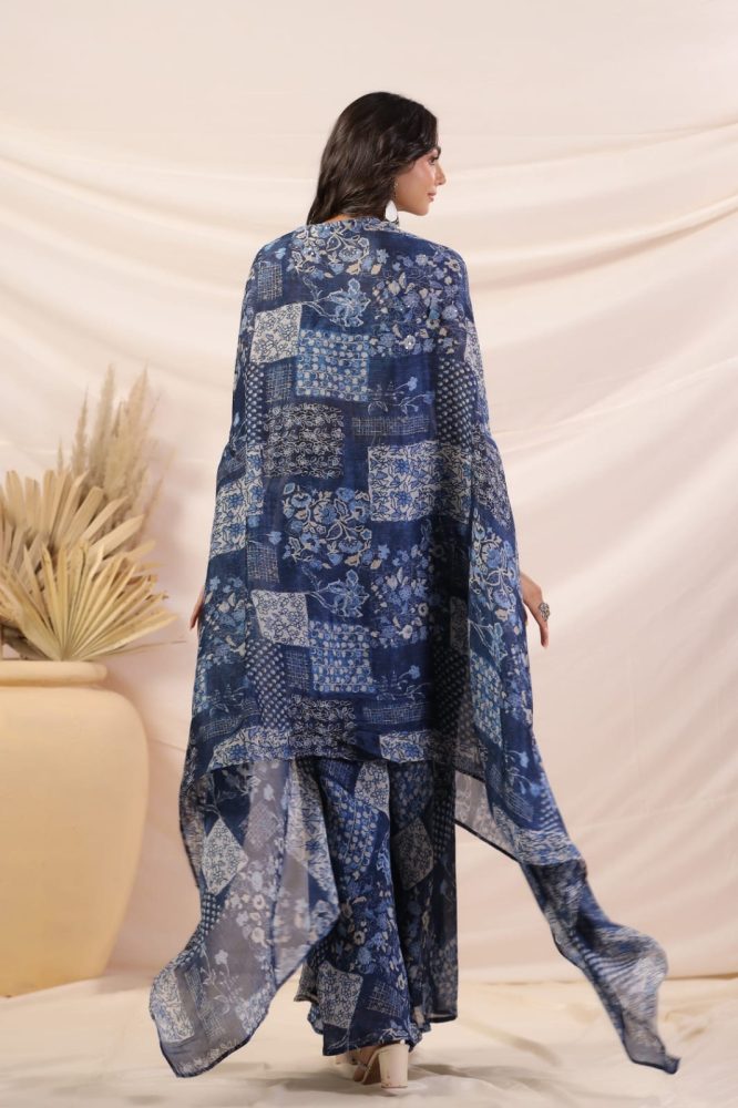 Elegant Croptop Palazzo and Cape Set