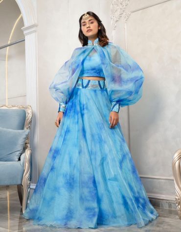 Digital Print Organza Lehengas With Fancy Struck Sleeves