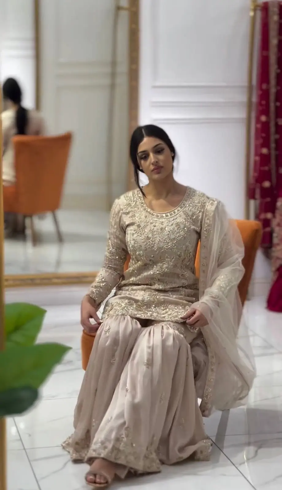 Elegant Gold Embroidered Sharara Set with Intricate Detailing