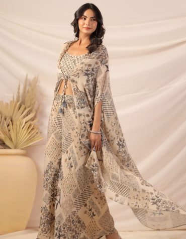 Elegant Croptop Palazzo and Cape Set