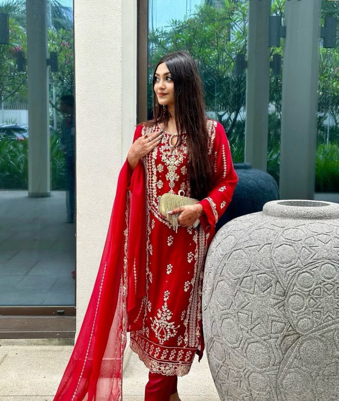 Elegant Designer Sequin Embroidered Top, Pant & Dupatta Set