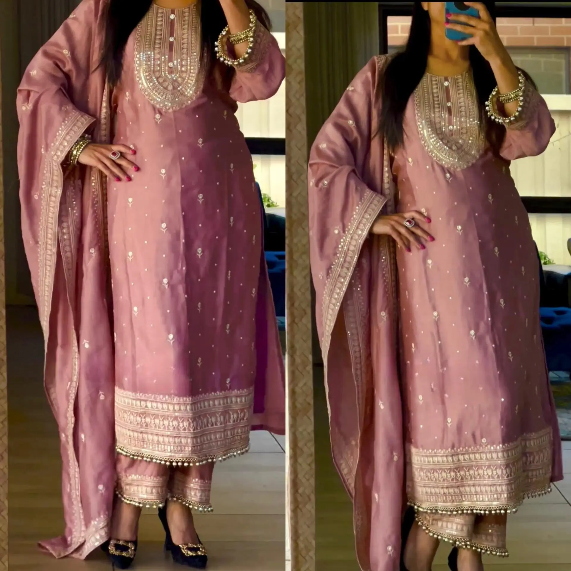 Blush Mauve Embroidered Salwar Kameez Set