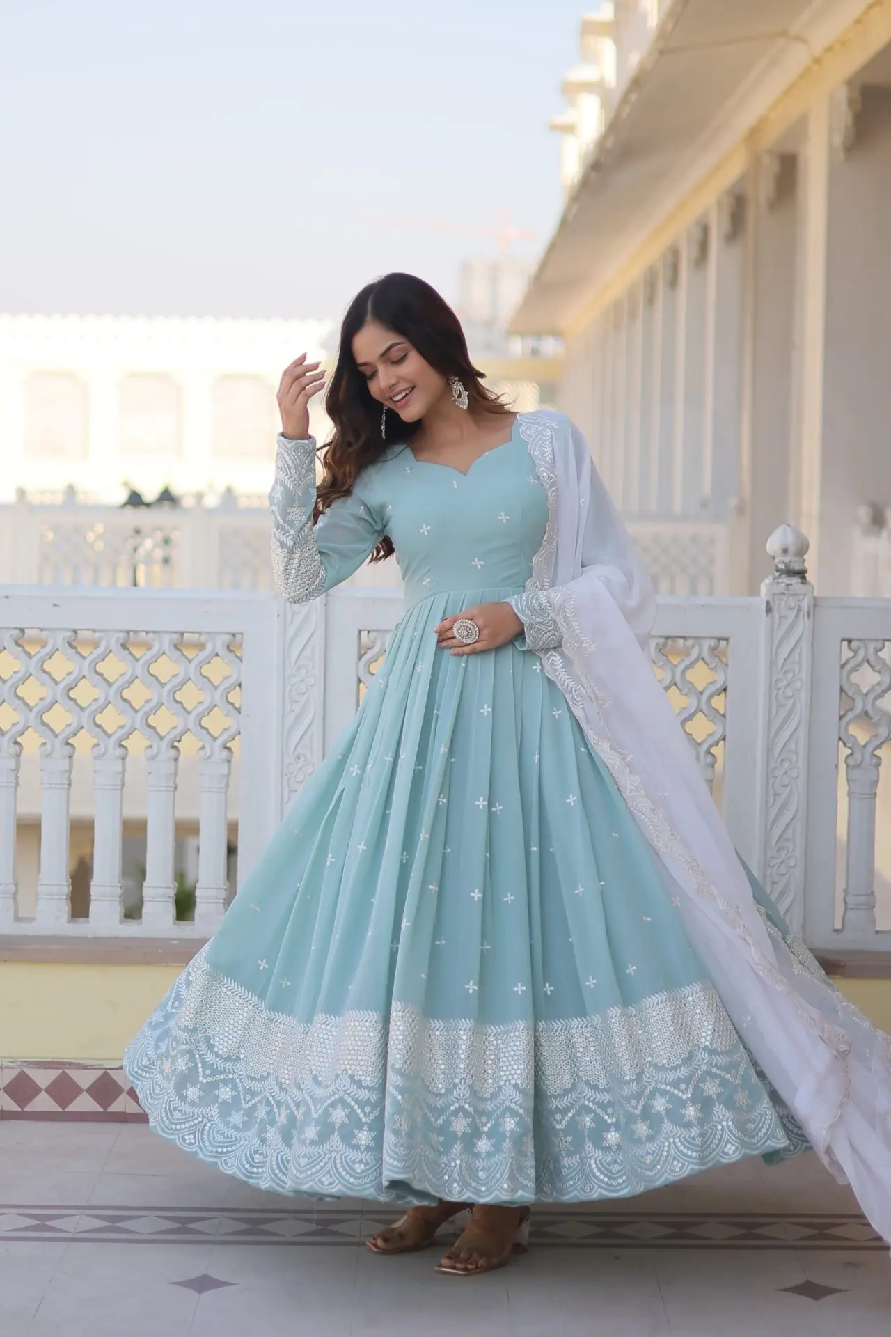 Azure Bright Anarkali Gown With Dupatta