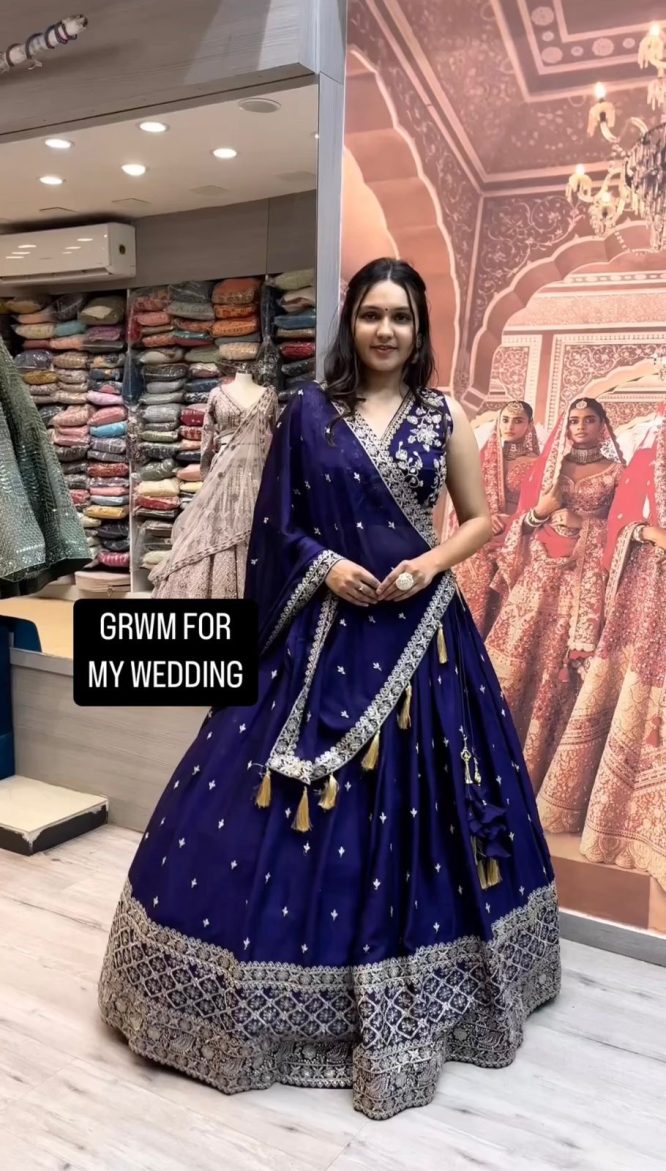 Royal Blue Embroidered Anarkali Gown with Dupatta