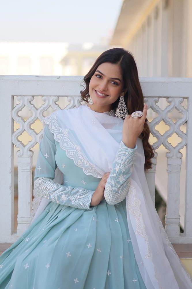 Azure Bright Anarkali Gown With Dupatta