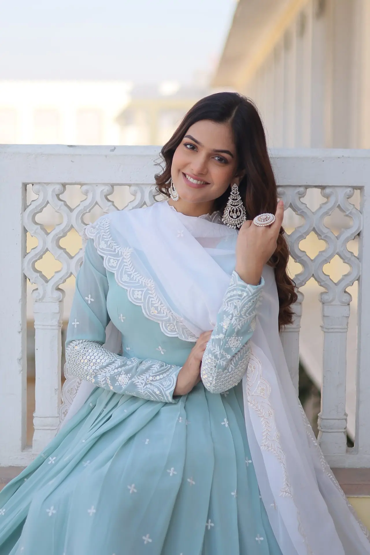 Azure Bright Anarkali Gown With Dupatta