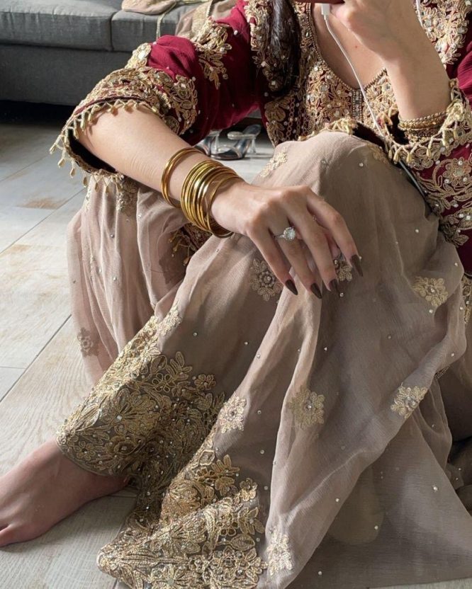 Wine Georgette Embroidered Kurti Sharara Set With Heavy Dupatta