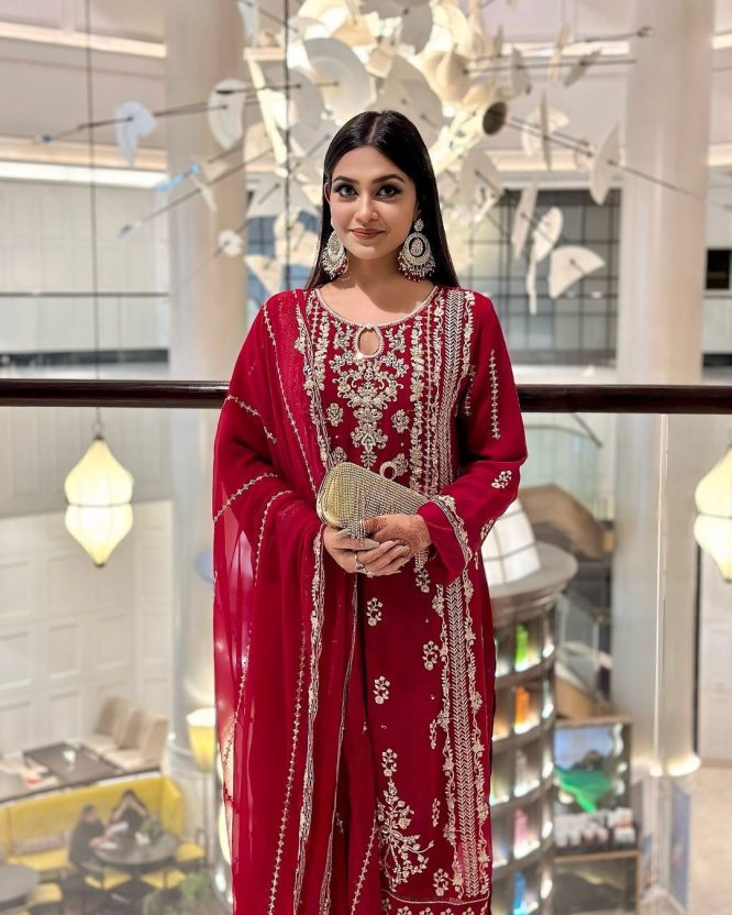 Elegant Designer Sequin Embroidered Top, Pant & Dupatta Set