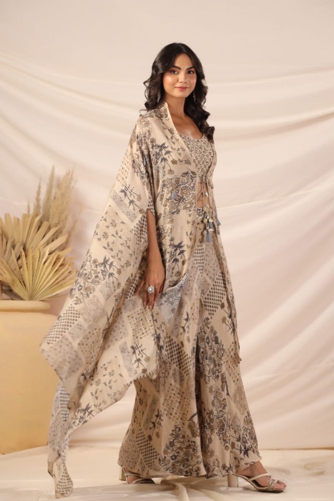 Elegant Croptop Palazzo and Cape Set