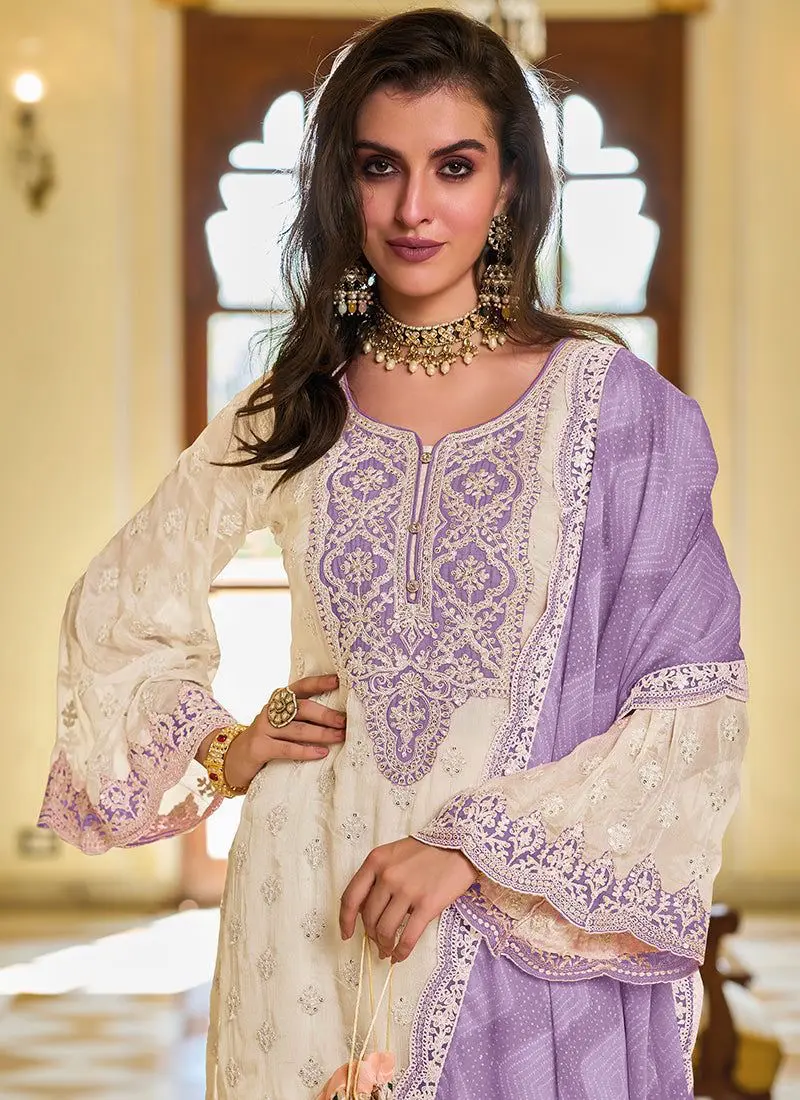 Pearl White Georgette Chine Sequins Work Pakistani Suit